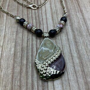 Kenneth Cole Tear Drop Enamel Pendant Beaded Necklace